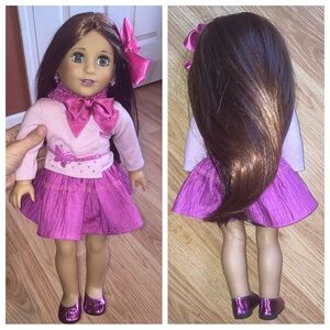 American Girl Brunette Blue Eye Pink Outfit Doll Collectible